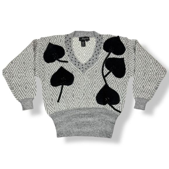 90's wool blend gray geometric knit sweater by ANGENIE - Picture 7 of 16